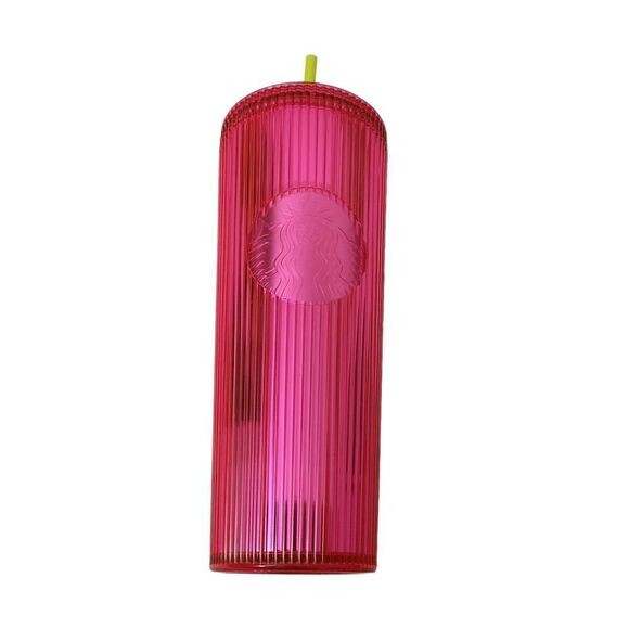 Starbucks Venti Tumbler‎ 2023 Summer Pleated Neon Magenta Pink Cold Cup 24oz NEW - Picture 7 of 7